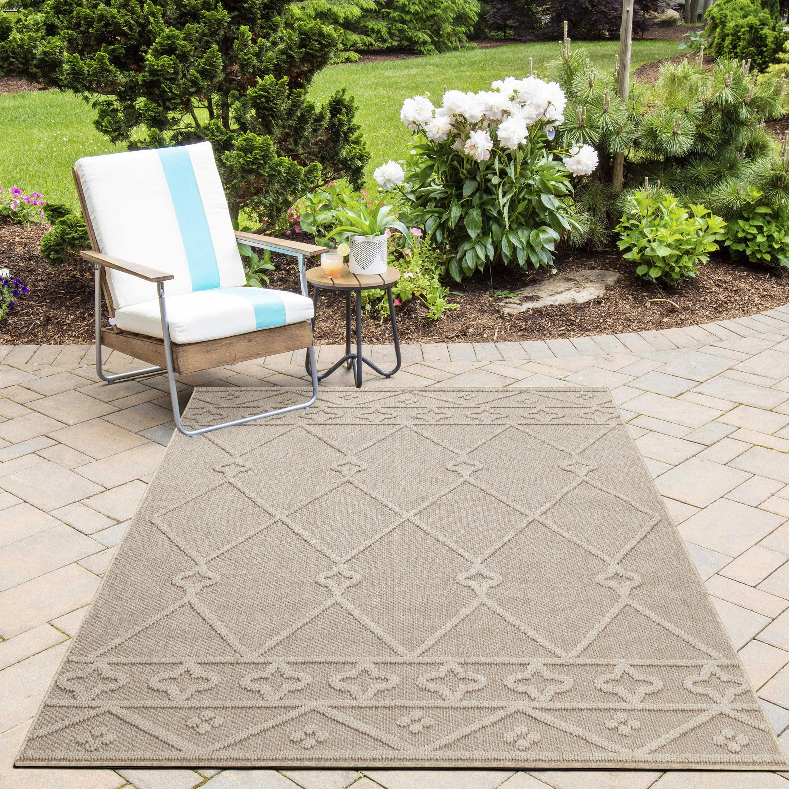 TEPPICH Outdoor Flachgewebe Berber-Muster Polypropylen Terrasse Beige Rechteckig 200x290 - Beige, Textil (200/290cm) - KADIMA DESIGN