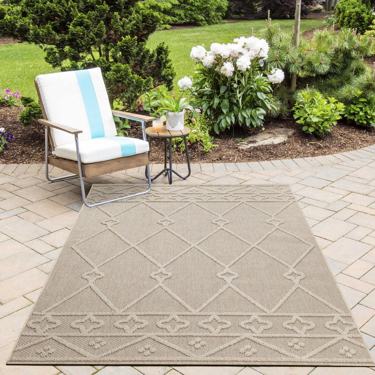 TEPPICH Outdoor Flachgewebe Berber-Muster Polypropylen Terrasse Beige Läufer 80x150 - Beige, Textil (80/150cm) - KADIMA DESIGN