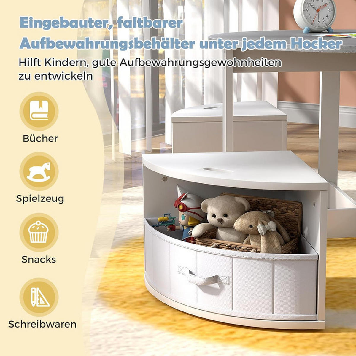 KINDERTISCHE mit Stühlen grau(5-tlg) - Grau, Holzwerkstoff (79/51/79cm) - COSTWAY