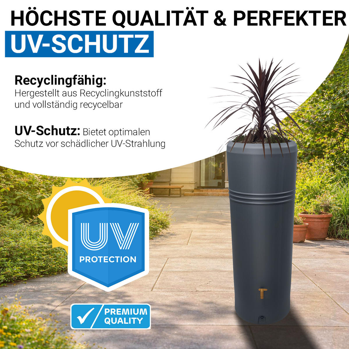 2IN1 Regentonne 340 L, graphite grey inkl. Pflanzschale - Grau, Kunststoff (59/156/59cm) - 4rain