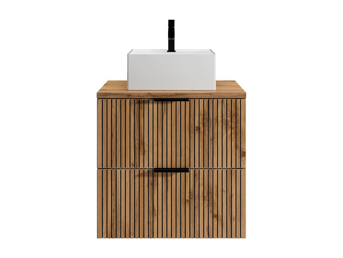 EINZELWASCHTISCH - 60cm x 46cm - MDF - schwarz, naturfarben hell - MADELA - Schwarz, Holz (60/57/46cm) - Vente-Unique