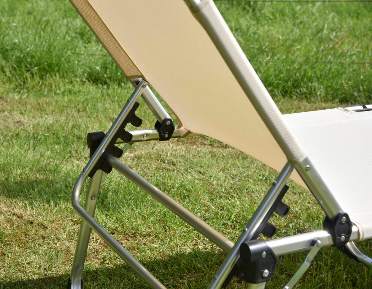 SONNENLIEGE Nimes Verstellbar Beige XXL Gartenliege mit Dach - Beige, Kunststoff (70/45/214cm) - DELUKE
