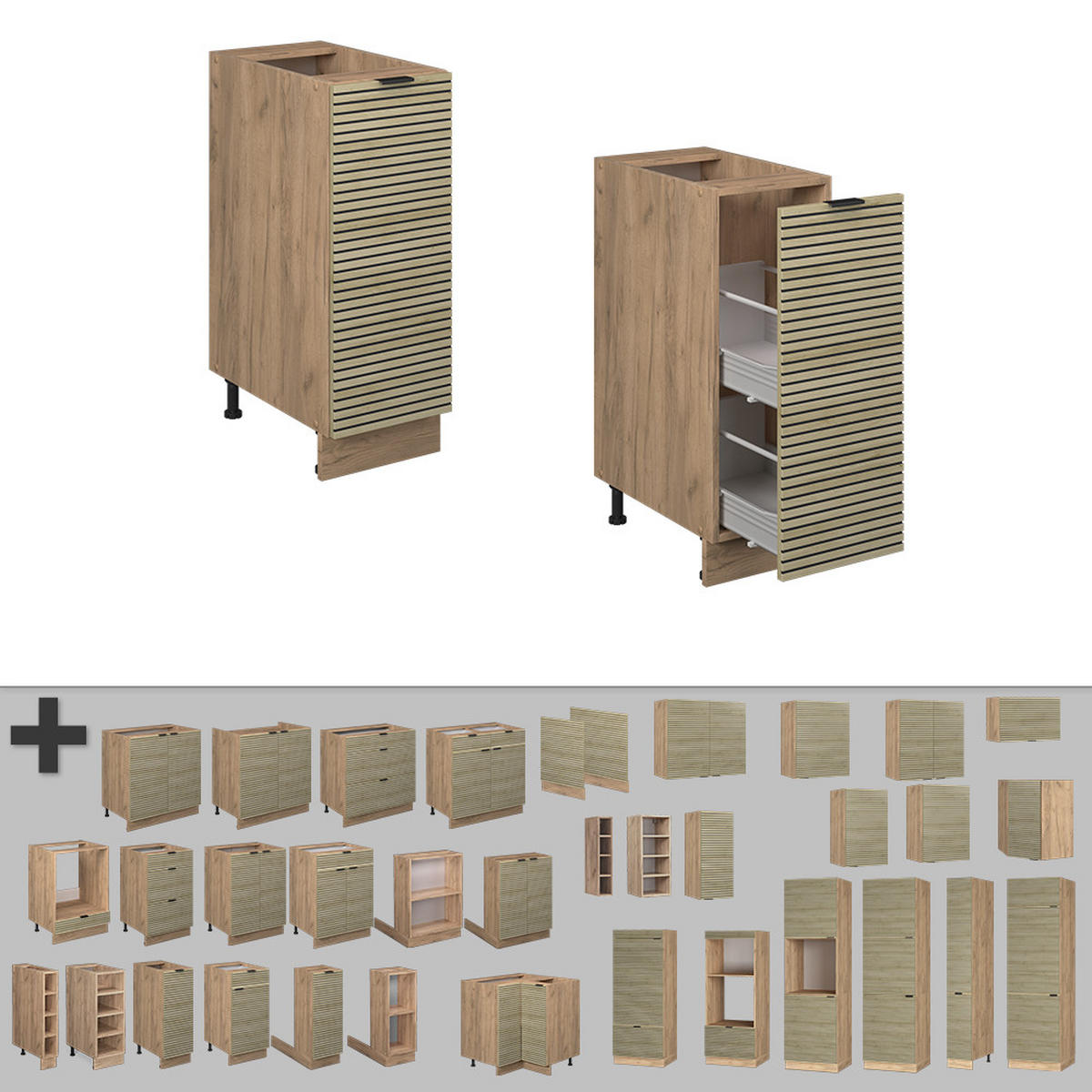 APOTHEKERSCHRANK Fame-Line Eiche Paneel 30 cm , AP Marmor - Honigeiche/Hellbraun, Holzwerkstoff (30/82/60cm) - Vicco