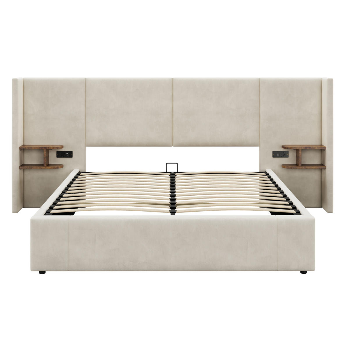 POLSTERBETT mit Stauraum 160x200 cm Samt Beige mit 2 Nachttischen - Beige, Metall (160/200cm) - Meubliv