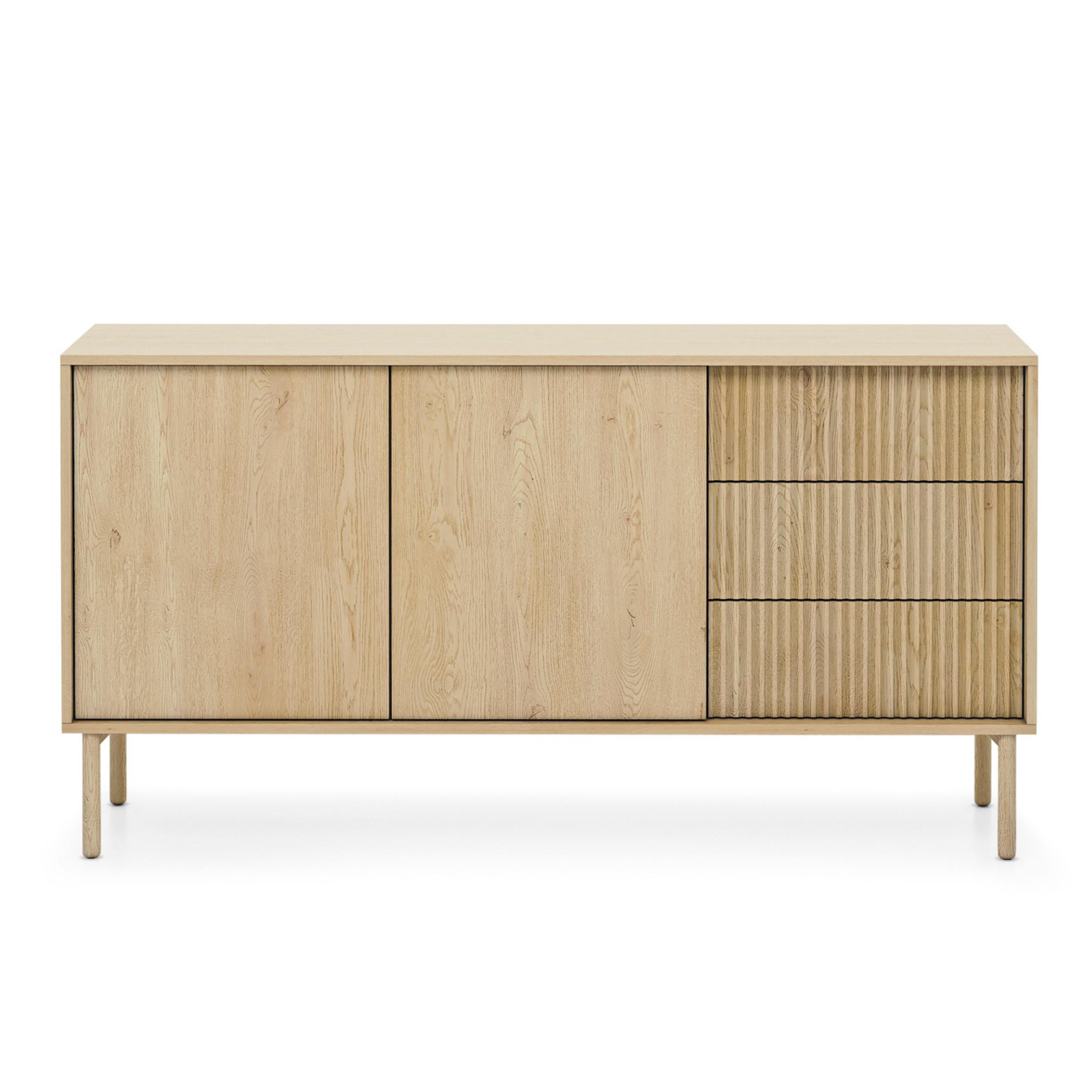SIDEBOARD Trentinis 2T 3S Beige 153,5/81,4/39,5 cm – Geriffelte Fronten - Eichefarben, Holzwerkstoff/Metall (153.5/79.8/39.5cm) - AX Living