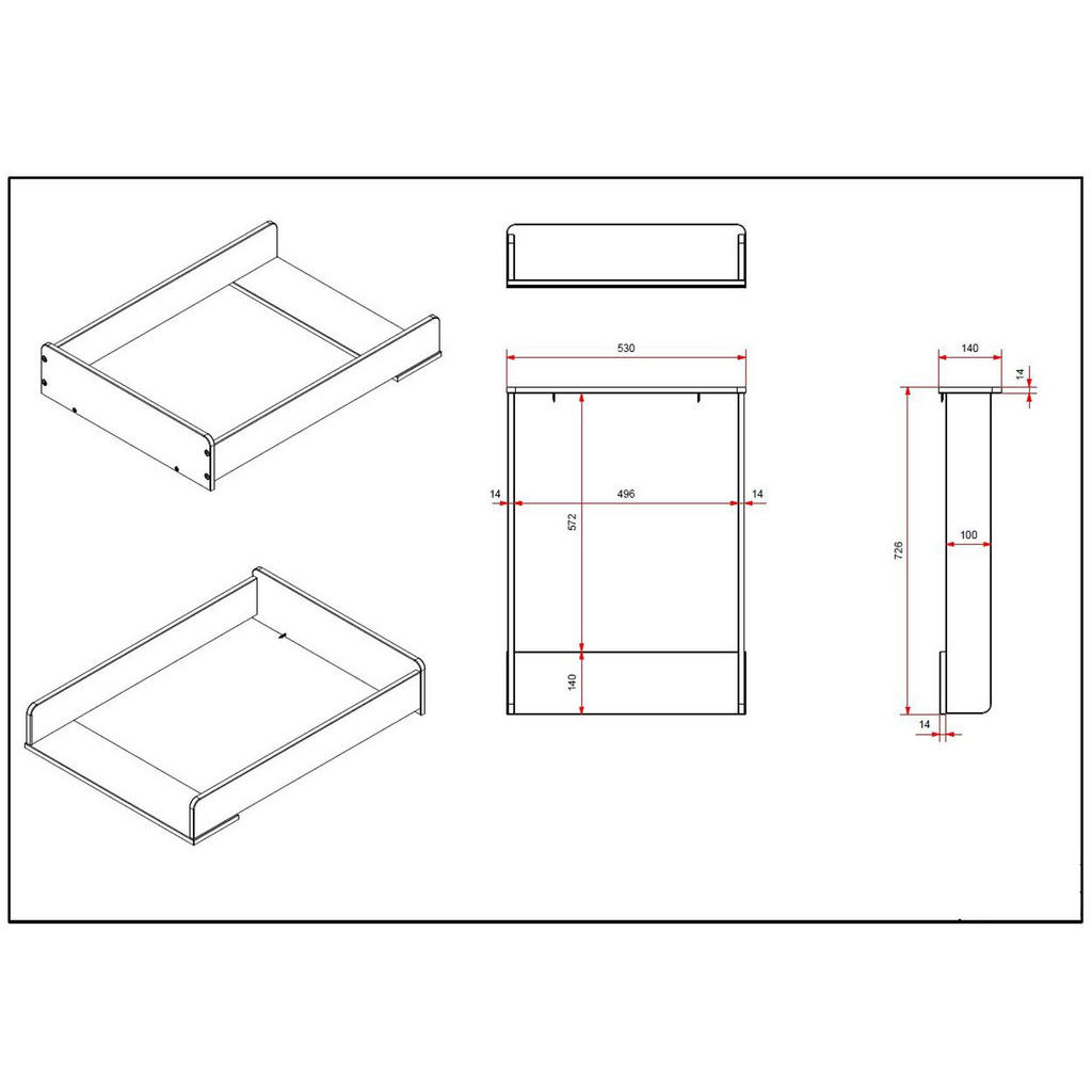 Thumbnail - 58aufmkessel Wickelaufsatz, Weiß, Holzwerkstoff, 68x10x55 cm, Babymöbel, Wickelkommoden & Zubehör, Wickelaufsätze