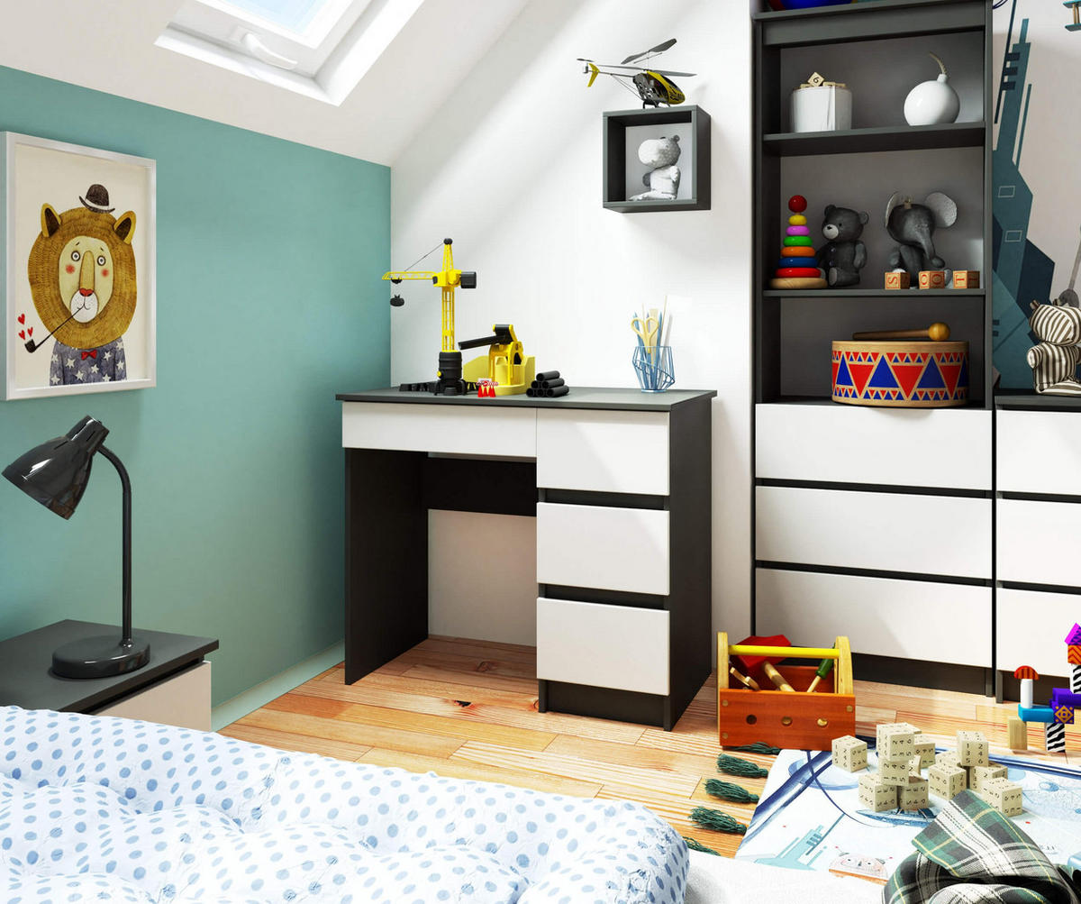 SCHREIBTISCH Graphit Grau, Weiß 77/90/50 - Graphitfarben/Weiß, Holzwerkstoff (50/90/77cm) - RAUMHIRSCH FURNITURE