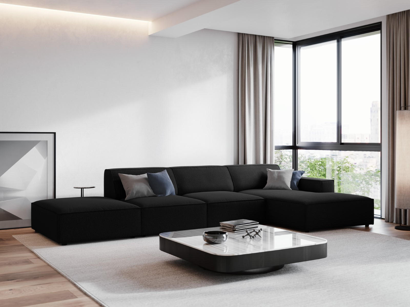 Thumbnail - Micadoni Ecksofa, Schwarz, Textil, 5-Sitzer, L-Form, 341x166 cm, Hergestellt in Europa, Wohnzimmer, Sofas & Couches, Woh...