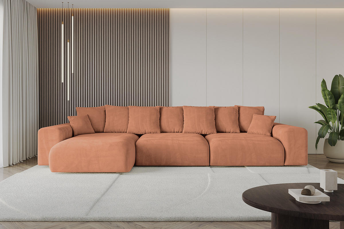 ECKSOFA Ottomane links ESKAR-L 364x176x84 Koralle Velours - Koralle/Schwarz, Holzwerkstoff/Kunststoff (364/176cm) - ALTDECOR