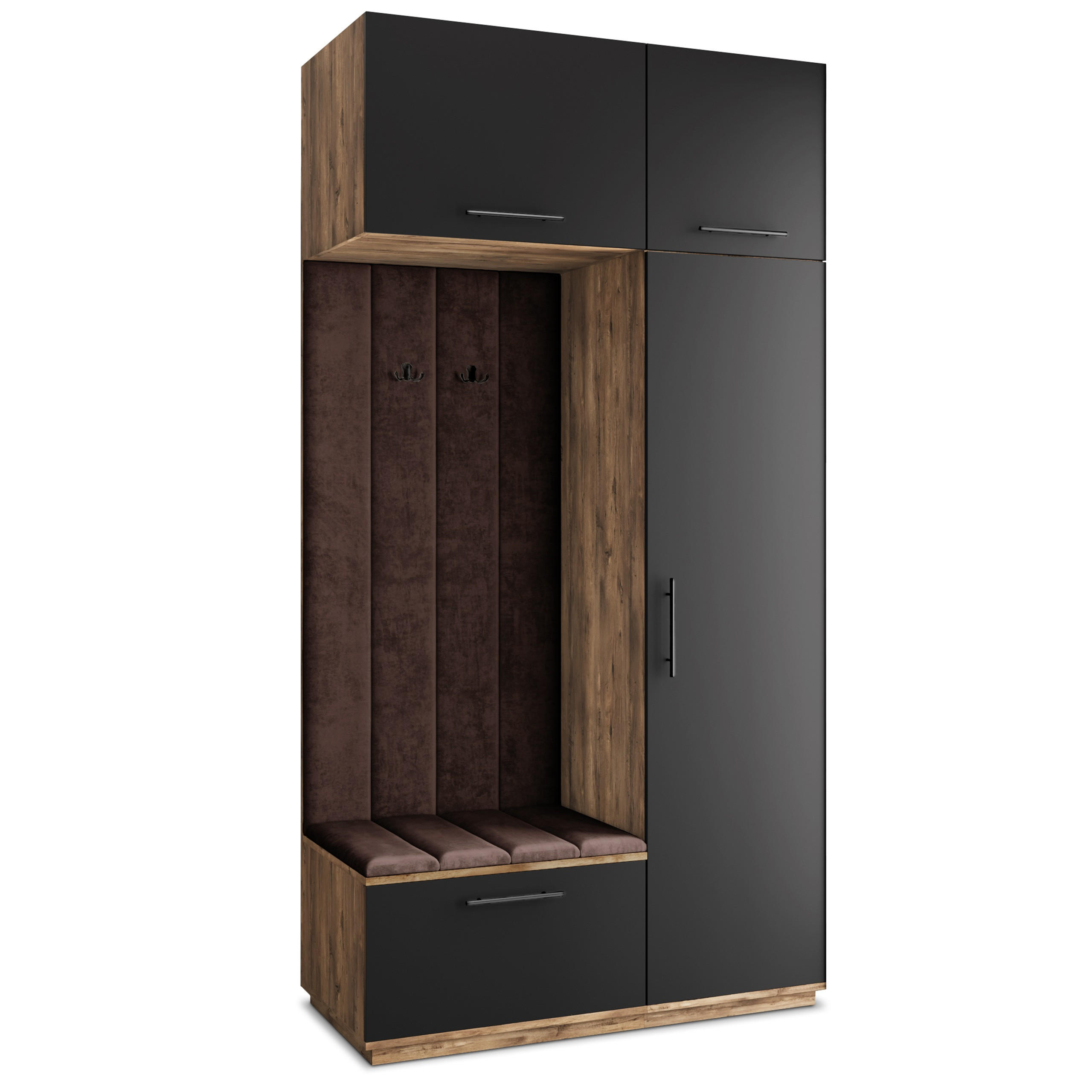 Masseno Garderobenschrank Eiche, Schwarz, Braun 120x240x60 cm