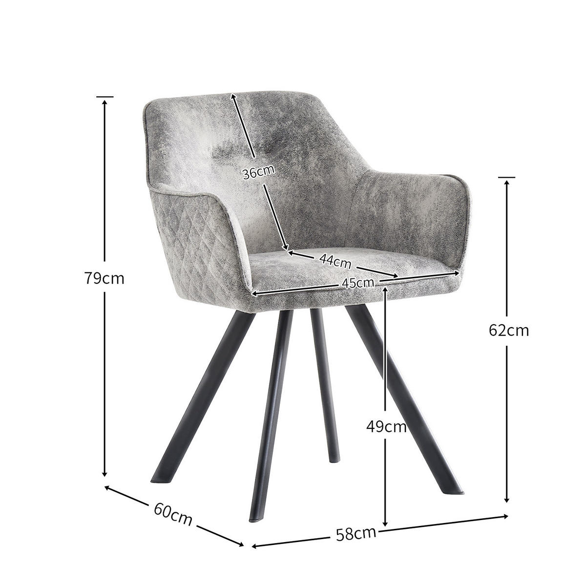 ARMLEHNSTUHL CYRUS Grau 2 Stück - Grau, Textil/Metall (58/79/60cm) - B&D Home