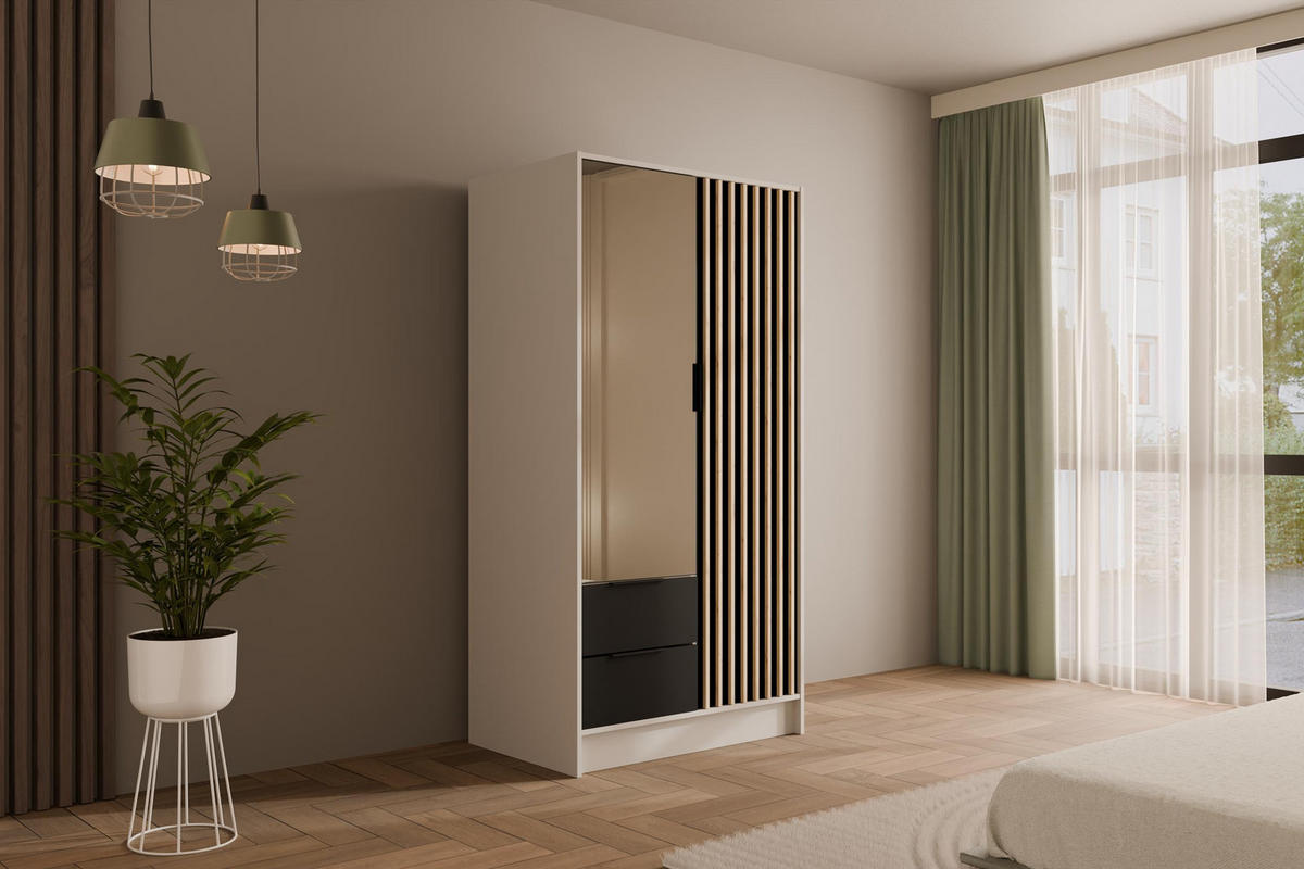 KLEIDERSCHRANK NELIA - 120 cm - Schwarz/Weiß, Holzwerkstoff (102/200/51cm) - ALTDECOR