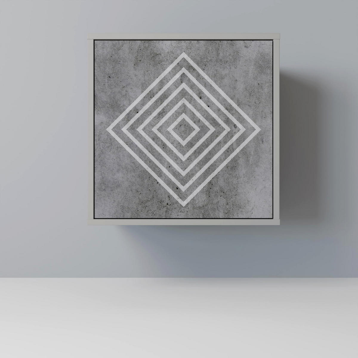 SIDEBOARD POLYGONAL ARTISTRY, Grau, 57,5x42x67,5 cm, Schwarze Metall-Rahmenfüße - Multicolor/Schwarz, Holzwerkstoff/Metall (57.5/67.5/42cm) - SpaceRebels