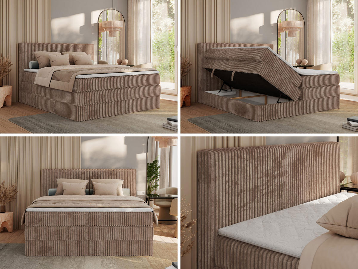 BOXSPRINGBETT TILIANO KING - 200/200 - Braun Cord - H3 - Braun, Holz/Textil (200/200cm) - MKS