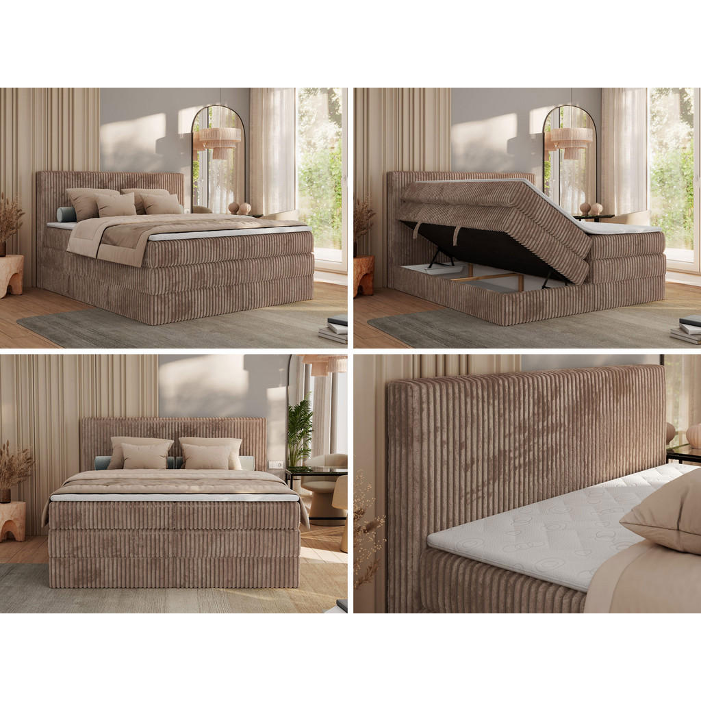 Thumbnail - MKS Boxspringbett, Braun, Textil, H3, 7-Zonen, Rechteckig, 140x200 cm, Oeko-Tex®, Schlafzimmer, Betten, Boxspringbetten
