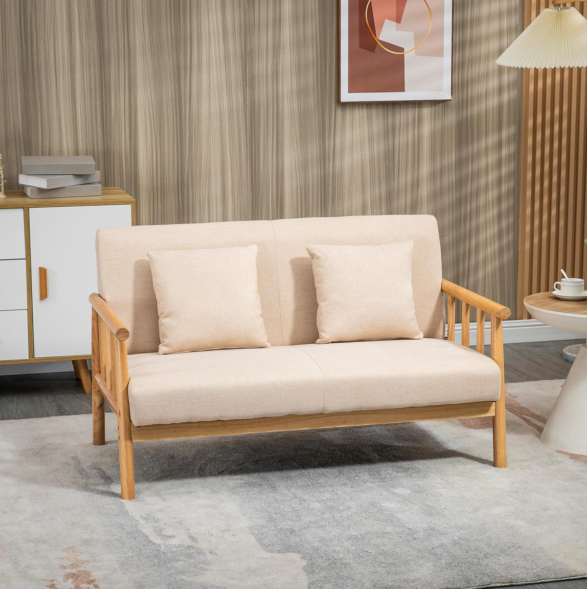 2-SITZER Sofa Stoffbezug Leinenoptik, Massivholzrahmen 123/69/74 cm Beige - Beige, Textil (69/74/123cm) - Redom