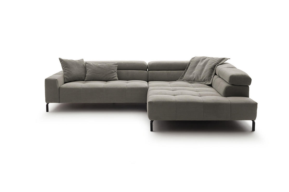 ECKSOFA OHIO Grau Cord - Schwarz/Grau, Textil/Metall (311/219cm) - KAWOLA
