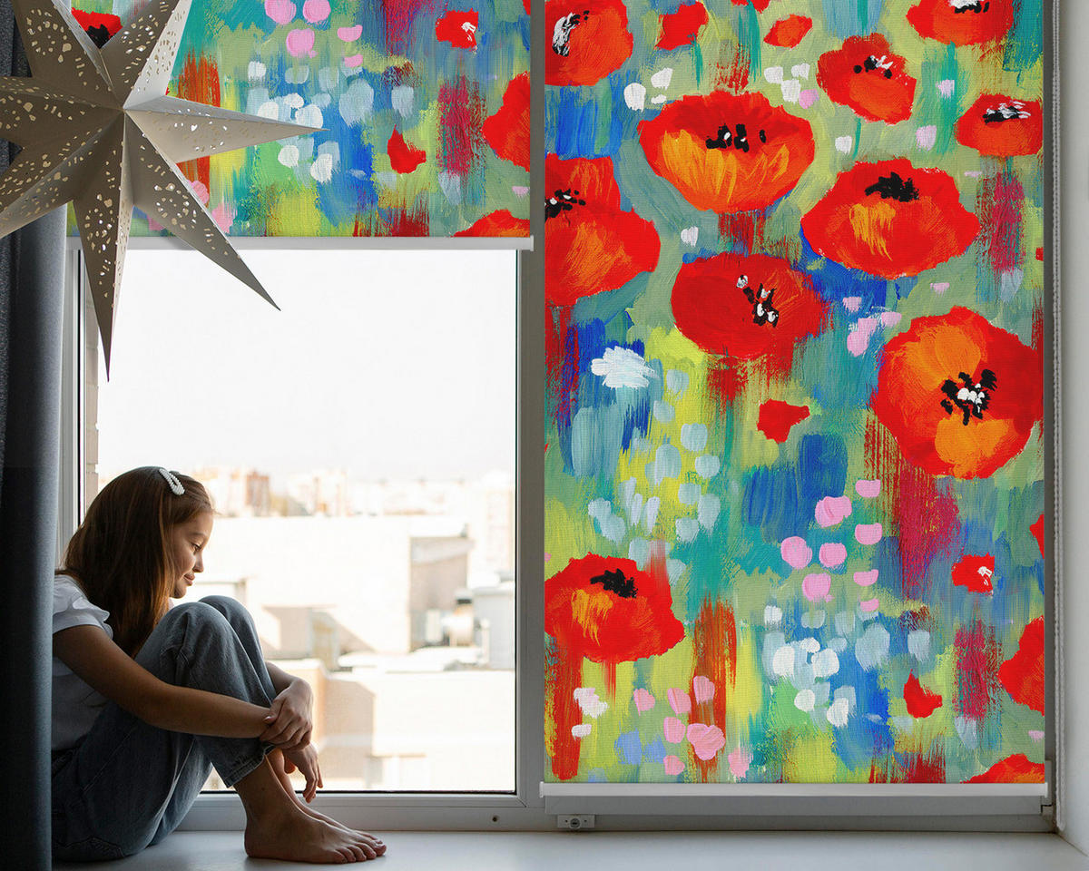 VNÚTORNÁ roleta - okenná roleta - roleta - 80x180 cm - Lúka makov - zelená, plast (80/180/0.5cm) - TULUP