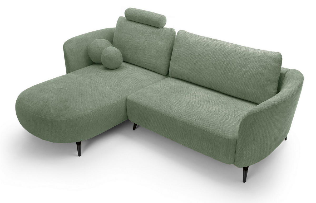 ECKSOFA auf Füßen Kendra 260 cm mit Schlaffunktion, Links, Grün - Grün, Holz (260/180cm) - Emporius