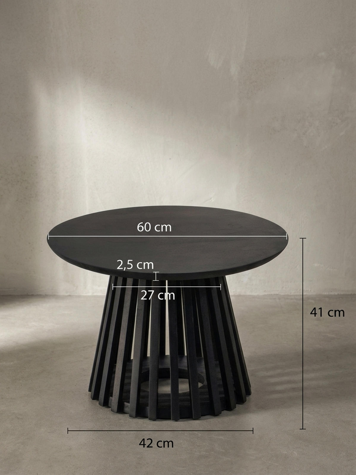 COUCHTISCH Schwarz Massivholz Mango Rund 60x60x41 cm mit Gittergestell Modern - Schwarz, Holz (60/60/41cm) - KADIMA DESIGN