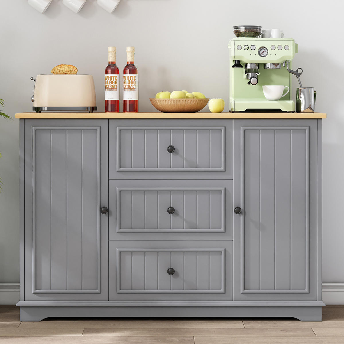SIDEBOARD 126/40/86 cm grau aus MDF mit Schubladen und Türen - Grau, Holzwerkstoff (40/86/126cm) - OKWISH