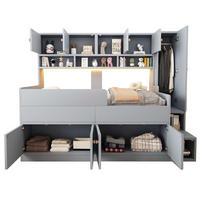 KINDERBETT Holz 90x200 cm Grau mit Stauraum, Leiter, Kleiderschrank und LED-Beleuchtung - Grau, Holz (90/200cm) - Modfu