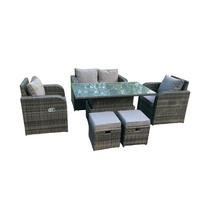 GARTENMÖBELSET Polyrattan 6-Sitzer - Dunkelgrau/Grau, Glas/Kunststoff - Fimous