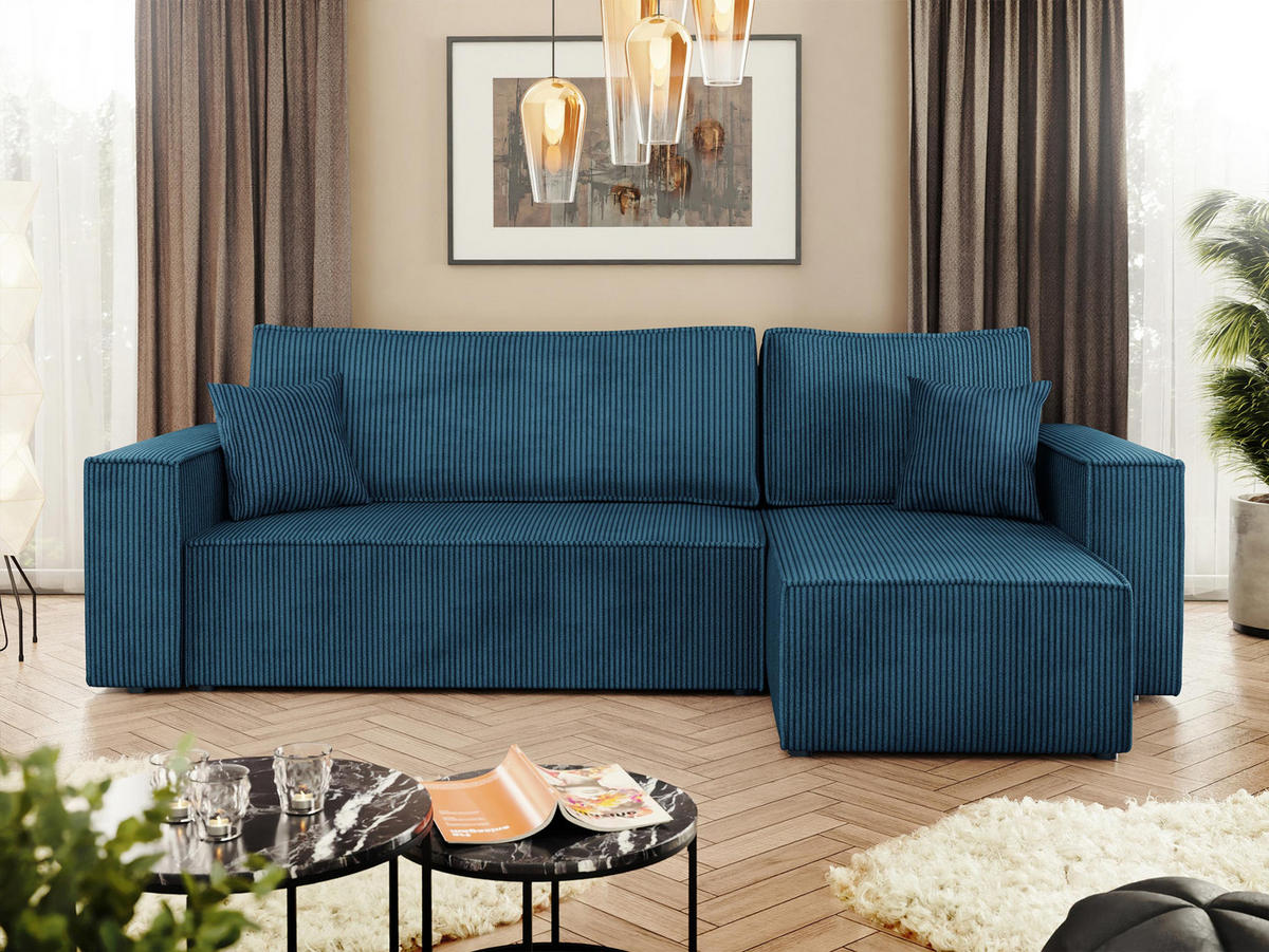 ECKSOFA Karl Cord - Blau/Schwarz, Holz/Kunststoff (244/145cm) - MIRJAN24