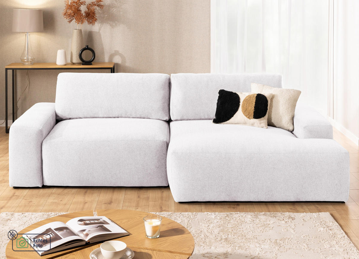 ECKSOFA Lennon aus Creme Strukturstoff mit Schlaffunktion und Bettkasten - Creme/Schwarz, Holz/Kunststoff (264/137cm) - S-Style