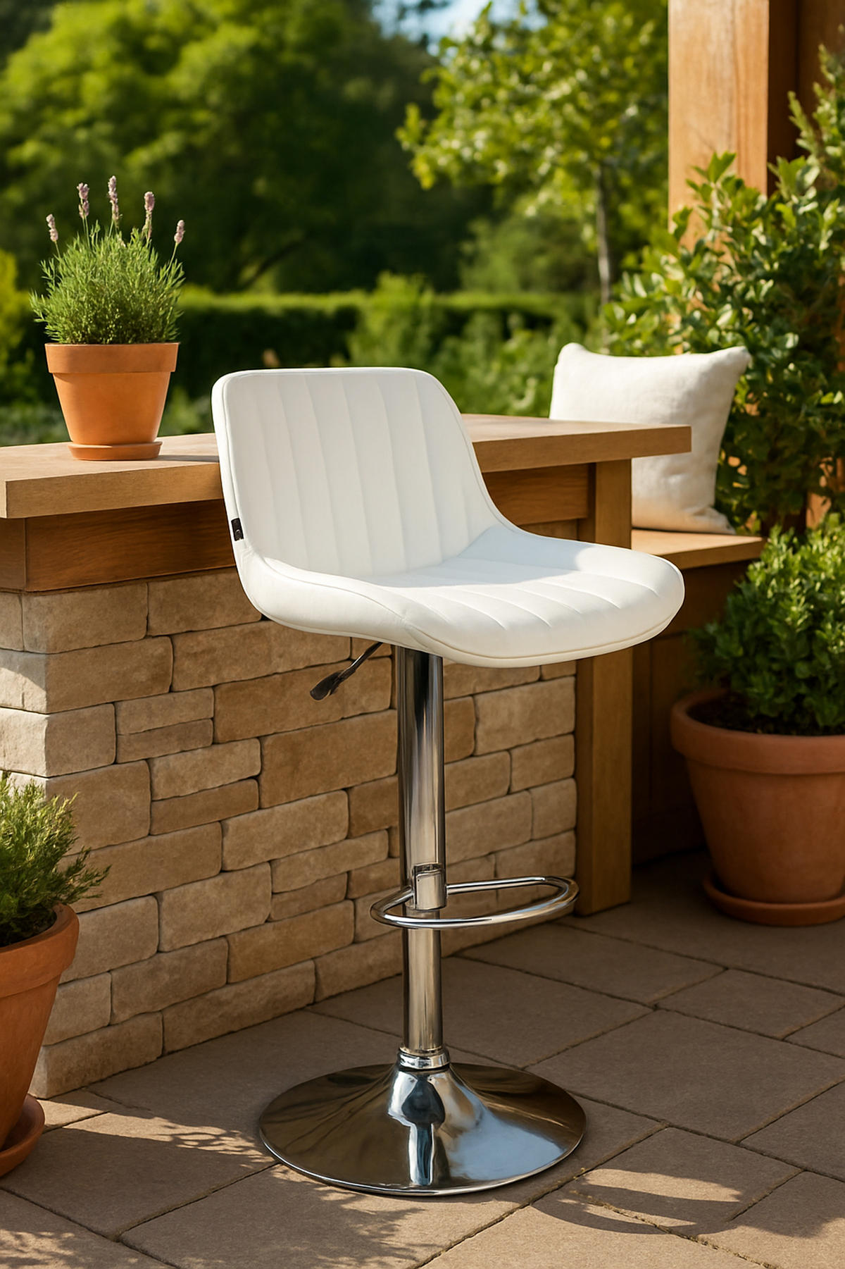 BARHOCKER Lento Gestell Metall in Chromoptik Kunstleder Weiß - Chromfarben/Weiß, Kunststoff/Metall (50/108/50cm) - TPFLiving