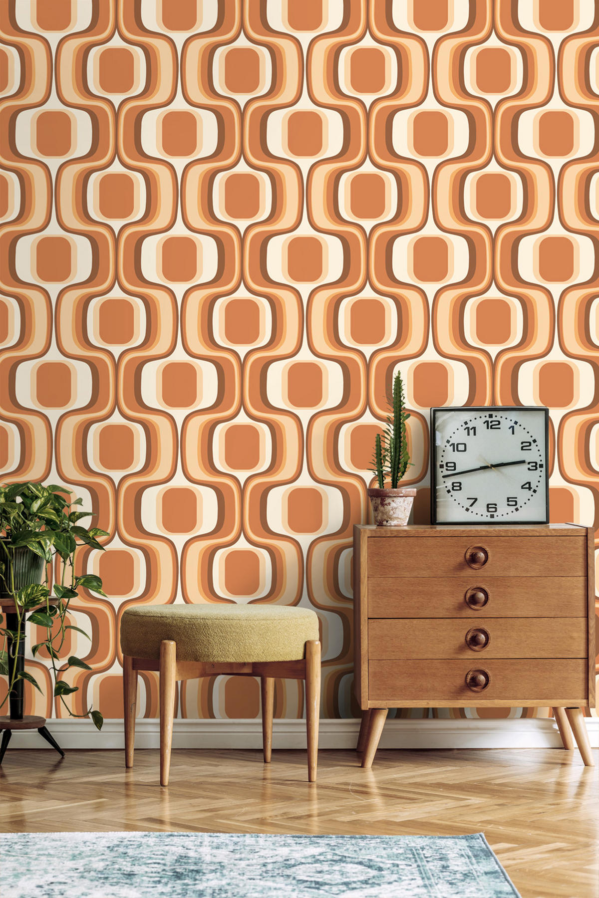 TAPETE Retro-Ornamente 50 x 900 cm - Orange, Papier (50/900cm) - ESTAhome