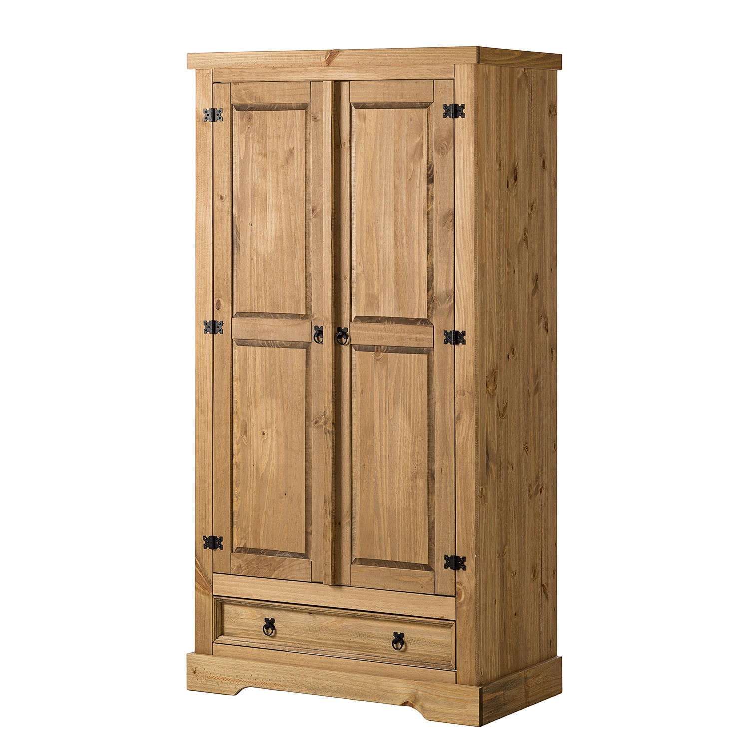 DREHTÜRENSCHRANK - Eckig - Kiefer massiv - Schwarz/Kieferfarben, Holz/Metall (101/195/56cm) - home24