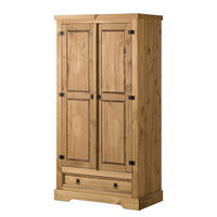 DREHTÜRENSCHRANK - Eckig - Kiefer massiv - Schwarz/Kieferfarben, Holz/Metall (101/195/56cm) - home24