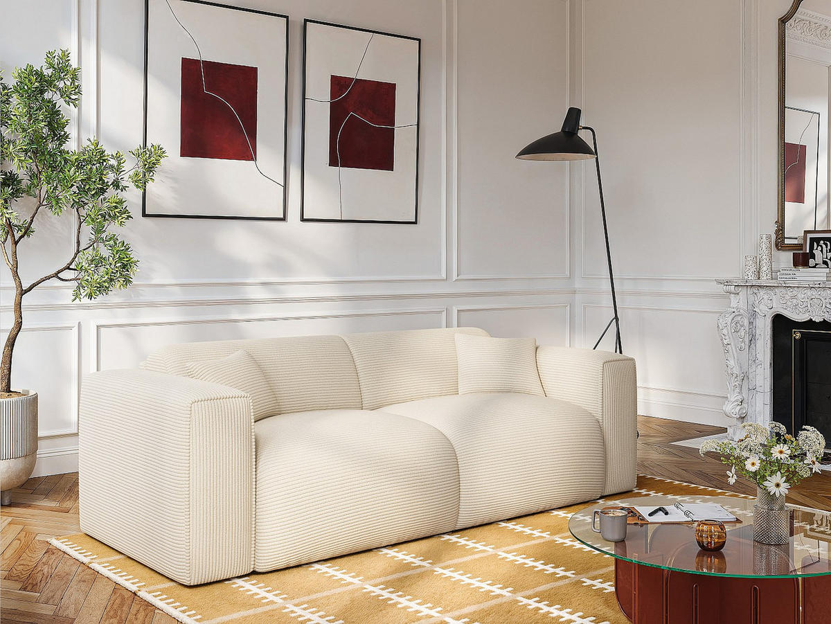 SOFA 3-Sitzer mit Matratze - Cord - Beige - POGNIA - Beige, Textil (216/73/100cm) - Vente-Unique