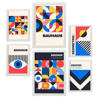 POSTER Set Mit 6 Drucken Im Bauhaus 6 Geometrische Designkollektion Drucke Mit Frames Ästhetische Dekorative Rahmen Für Zuhause A3 & A4 Weißer Rahmen - Weiß, Papier (29/3cm) - Nacnic