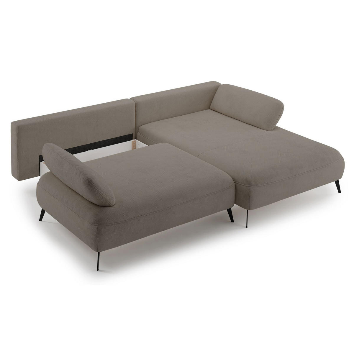 ECKSOFA Avolla Dunkelbeige rechts - Schwarz/Cappuccino, Textil/Metall (186/284cm) - Selsey