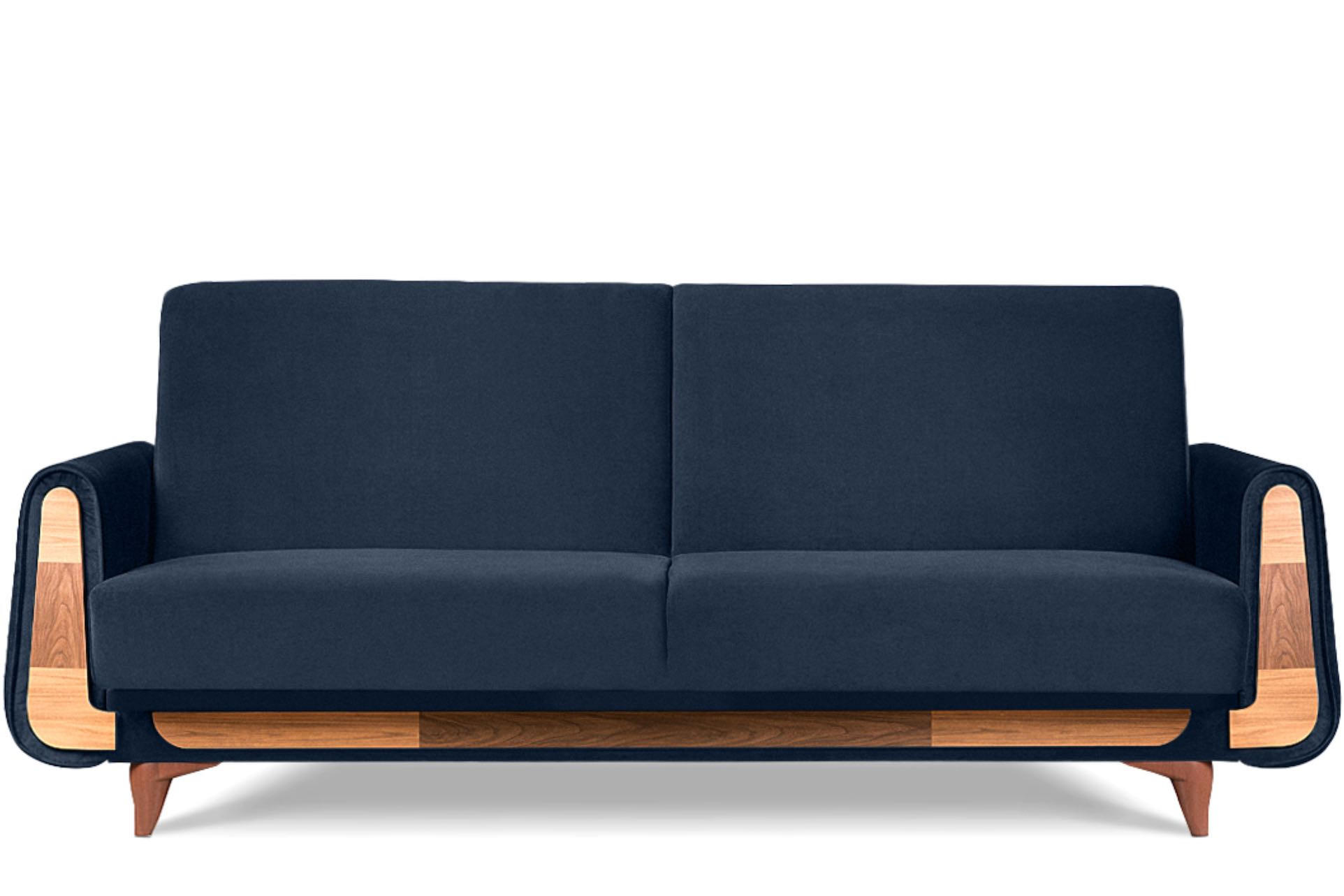 3-SITZER-SCHLAFSOFA GUSTAVO mit Armlehnen, blau - Blau/Braun, Holz/Holzwerkstoff (230/98/98cm) - KONSIMO®