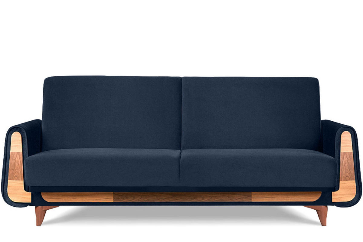 3-SITZER-SCHLAFSOFA GUSTAVO mit Armlehnen, blau - Blau/Braun, Holz/Holzwerkstoff (230/98/98cm) - KONSIMO®
