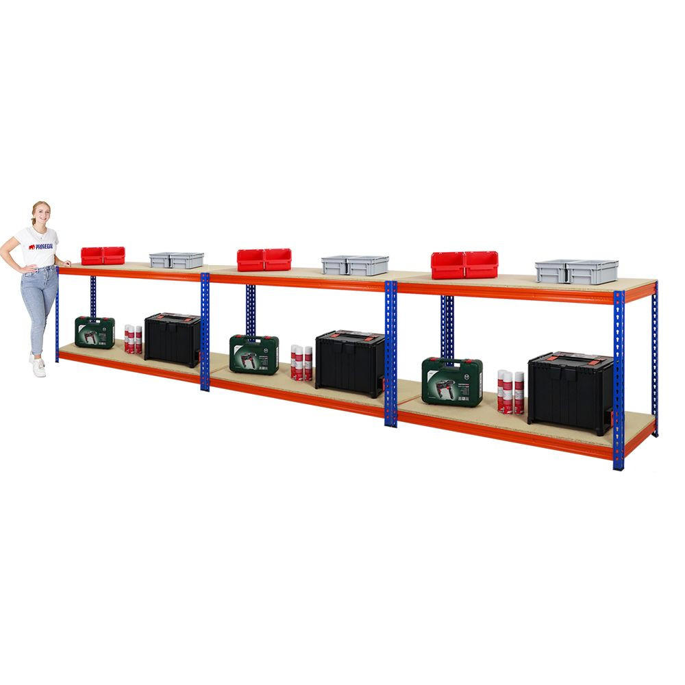 WERKBANK Strong Beast 4er-Set mit 4x 90x150x60 cm Fachlast 500 kg Blau-Orange - Orange, Metall (600/90/60cm) - PROREGAL