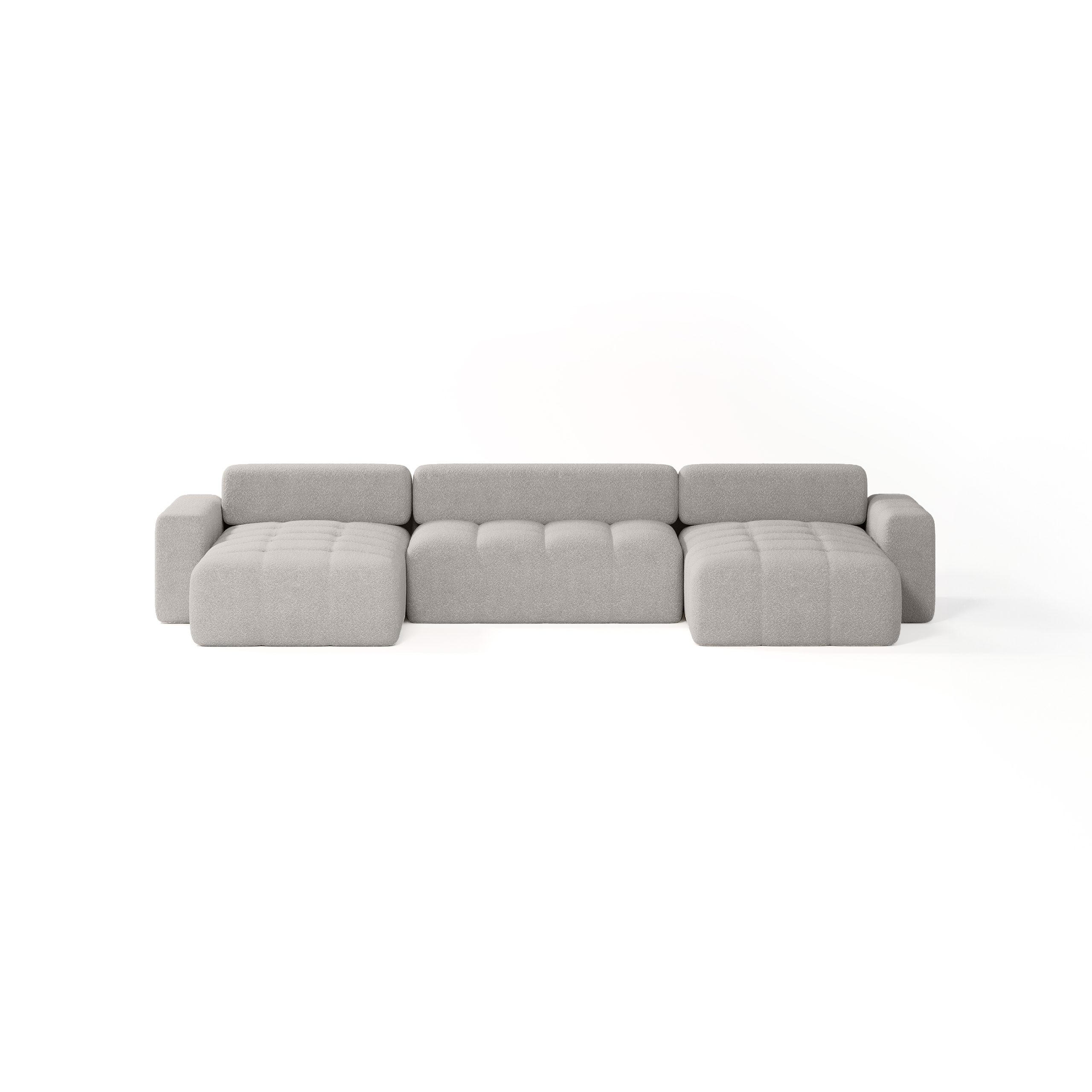 ECKSOFA Bouclé-Stoff 10 Sitzer Bornum U, Hellgrau - Hellgrau, Textil (386/70/155cm) - Meblito