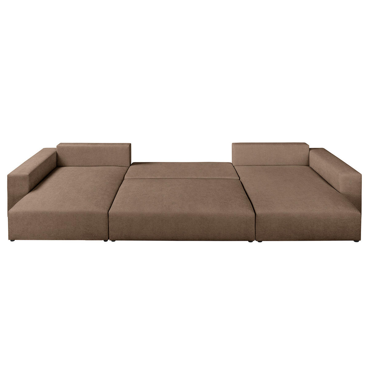 WOHNLANDSCHAFT mit Schlaffunktion - Hellbraun/Schwarz, Kunststoff/Textil (398/70/148cm) - home24