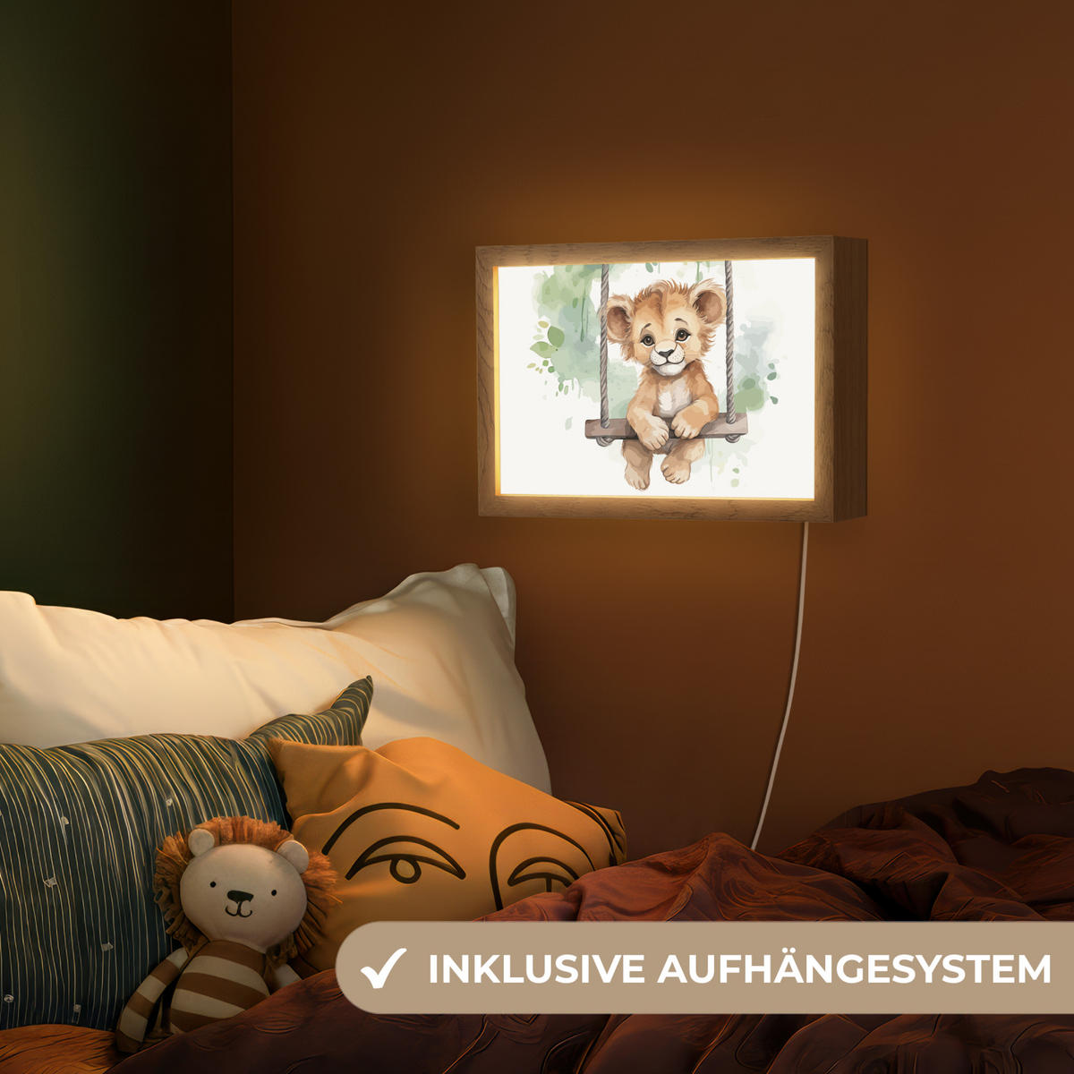 NACHTTISCHLAMPE Löwe - Tier - Kinder - Dschungel 30x20 cm - Weiß, Holzwerkstoff (8/30/20cm)