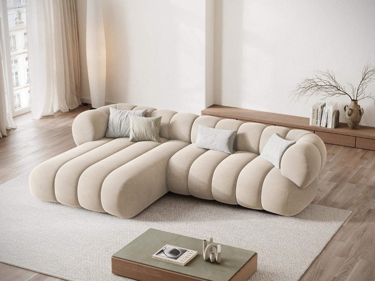ECKSOFA links Koge aus Samt leichtes beige 5 Sitzplätze - Creme, Textil (165/270cm) - Cosmopolitan Design