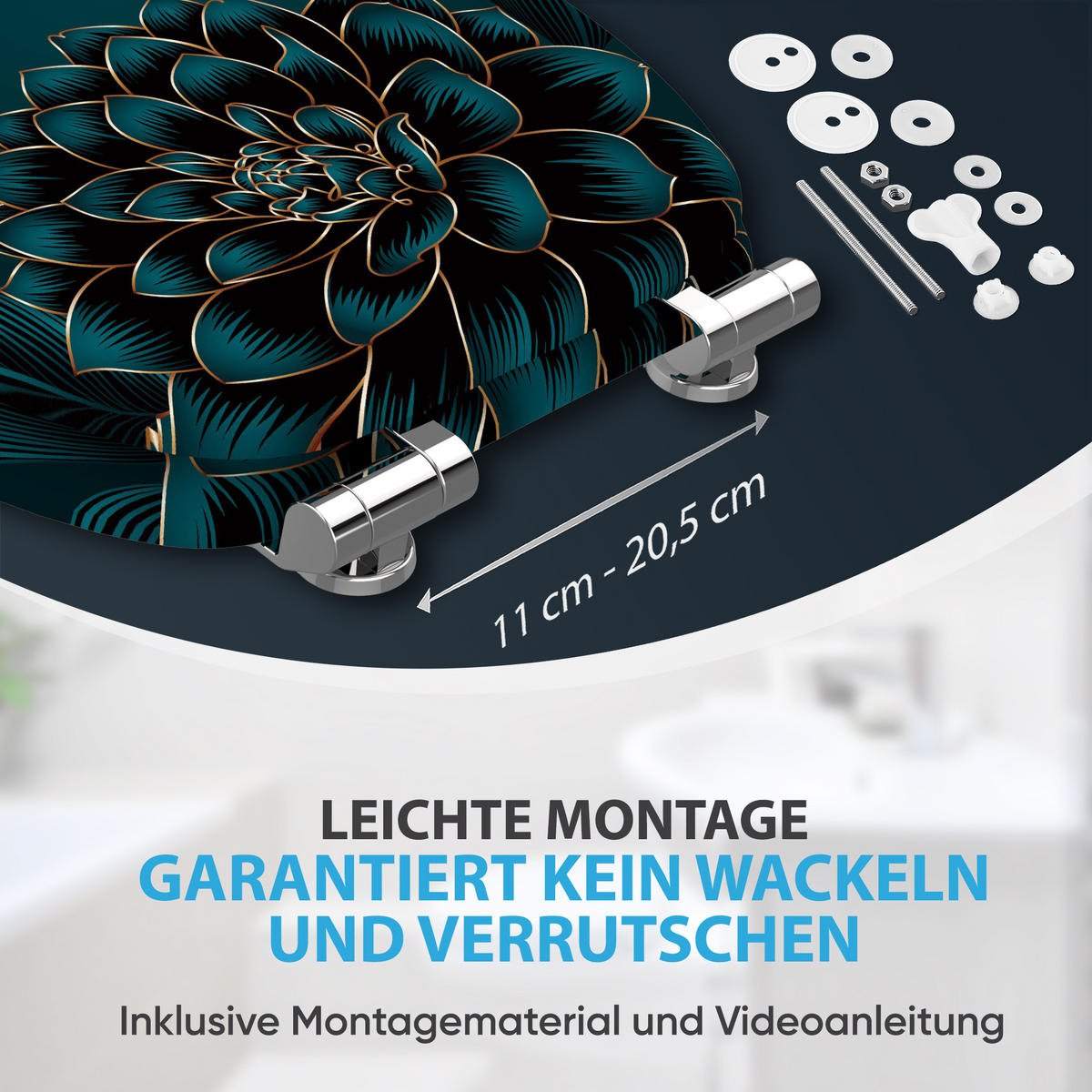 WC Sitz mit Absenkautomatik Dahlien - Blau, Holzwerkstoff (38/6/47cm) - Sanilo