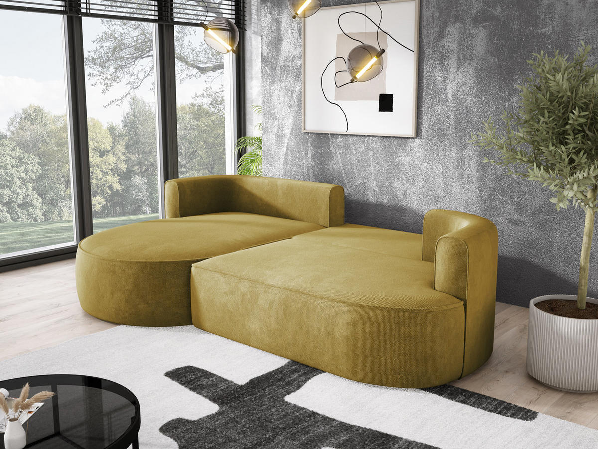 ECKSOFA FIORE-L Moderne Ausziehbare Schlaf-Funktion, automatischer Auffaltung, lose Rückenkissen freistehend LINKS 284x183x82 cm cm Mint green - Mintgrün, Holz/Textil (183/284cm) - DomoHome
