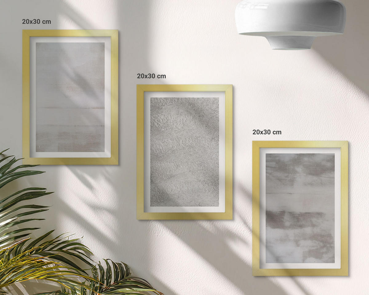 WANDBILDER 3er Set - 20x30 cm Goldrahmen - Moderne minimalistische Texturen - Goldfarben, Kunststoff (20/30cm) - ArtPrintCave