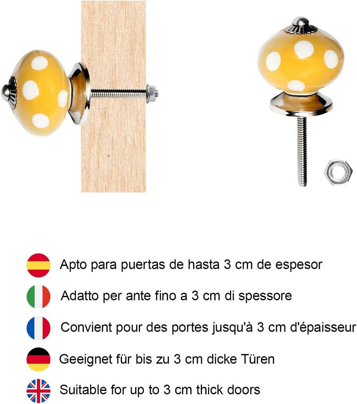 KERAMIKKNÖPFEN Set mit 8 in Weiß und Rosa 40 mm Durchmesser. - Pink, Keramik (4/4/6.9cm) - Nacnic