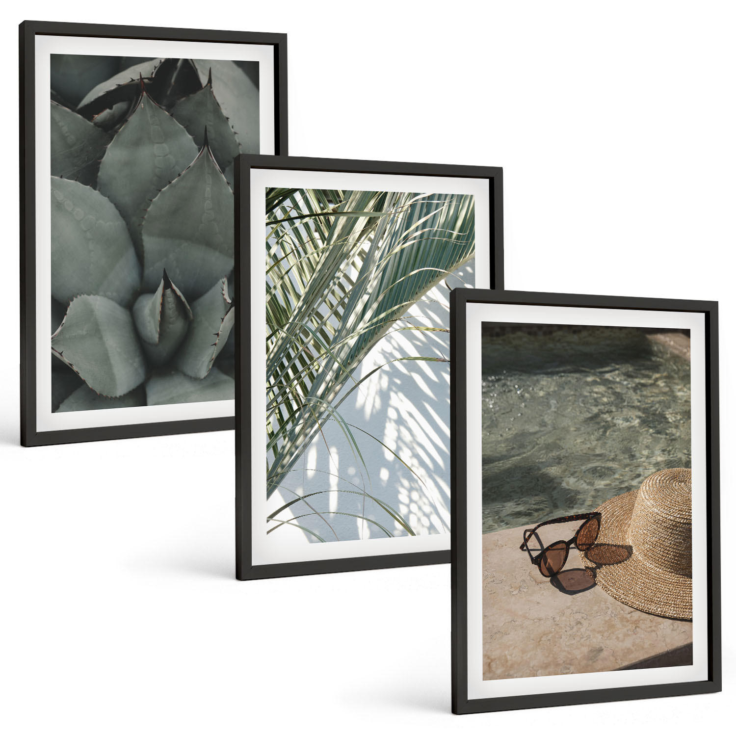 BILDER SET 3er Set - 40x60 cm Schwarzer Rahmen - Tropische Pflanzen für den Urlaub - Schwarz, Kunststoff (40/60cm) - TULUP