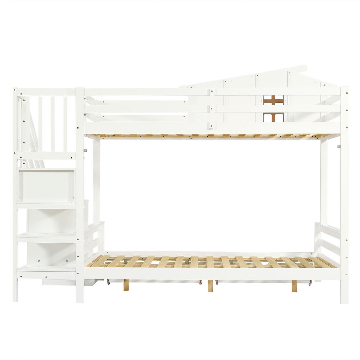 ETAGENBETT Kinderbett Weiß+Natur 90x200 cm & 120x200 cm mit Schubladen - Naturfarben, Holz (90/200cm) - ComfortXL