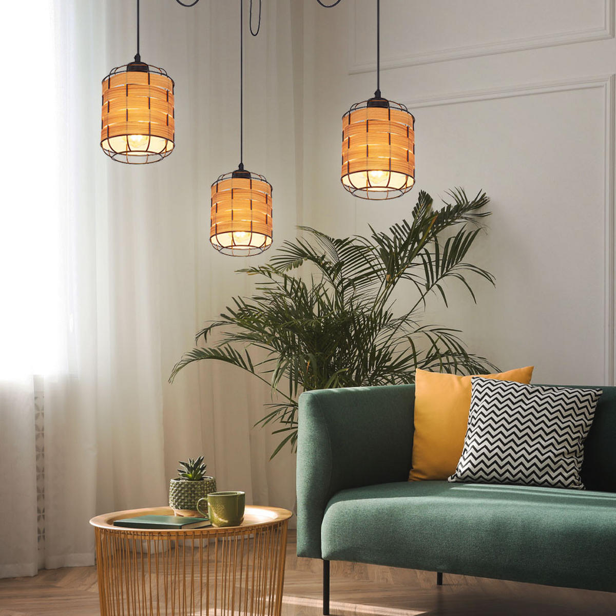 HÄNGELEUCHTE Holzoptik Braun - Braun, Metall (38.5/38.5/200cm) - Globo Lighting